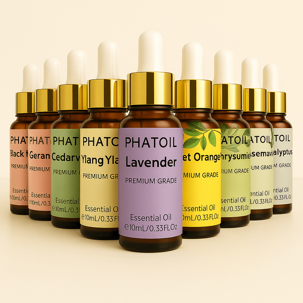 PHATOIL 10ml | Pure Essential Oils with Dropper – Lavender, Eucalyptus, Vanilla & More - Arvique