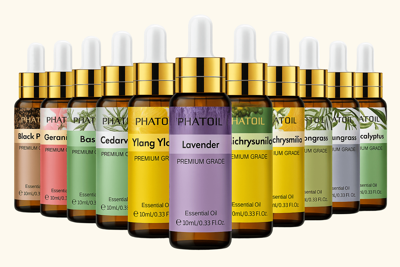 PHATOIL 10ml | Pure Essential Oils with Dropper – Lavender, Eucalyptus, Vanilla & More - Arvique